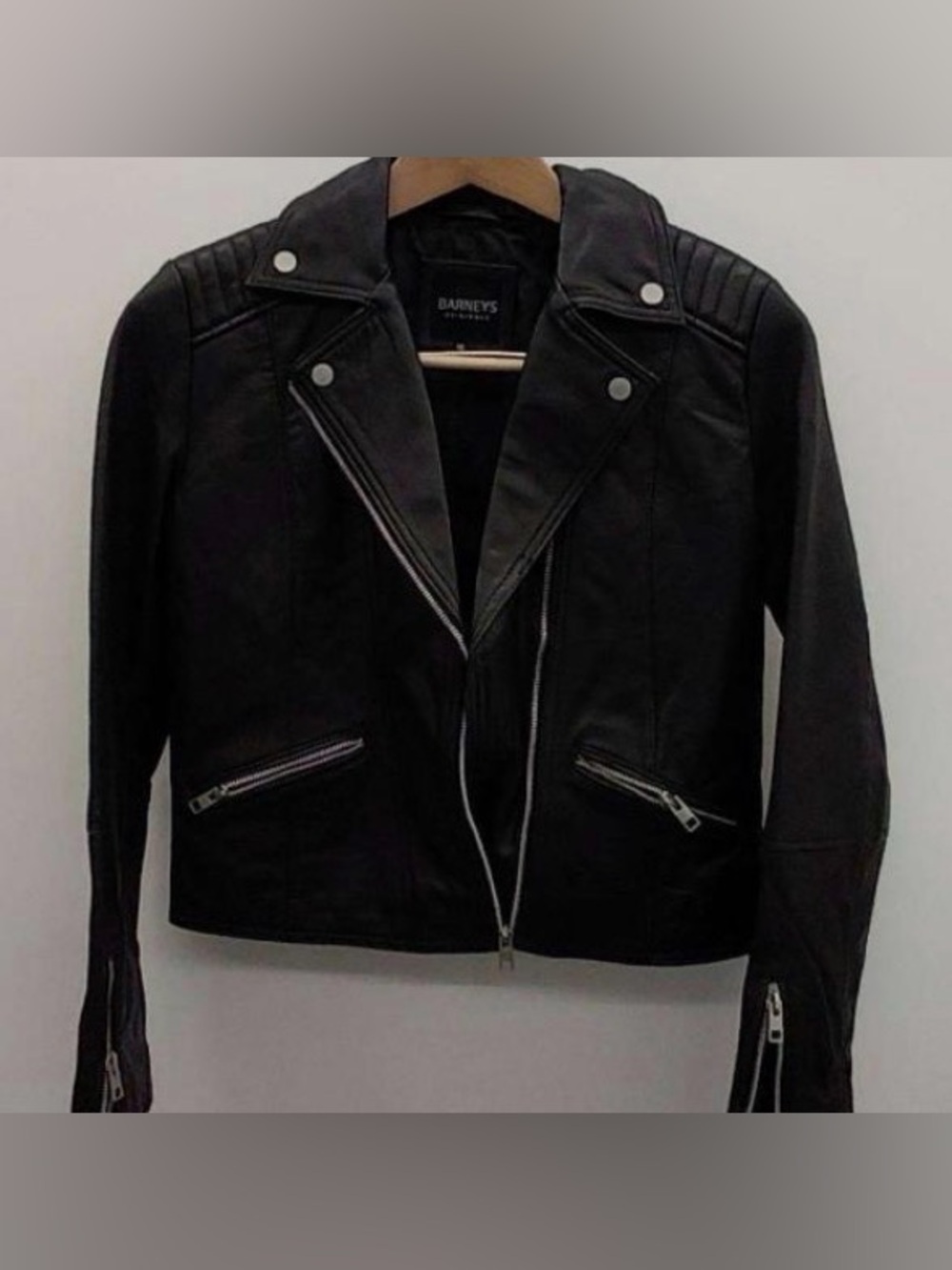 Barneys New York Black Leather Moto Jacket Sheep Leather